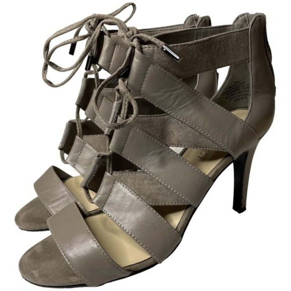 Nine West High Heels Womens Size  Tan Artliff Ankle Zipped Strappy Open Toe 6.5M